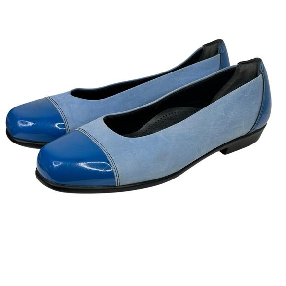 SAS Women’s Coco Ballet Flat Size 8 M Blue Color Block Cap Toe Leather Comfort - Picture 1 of 12